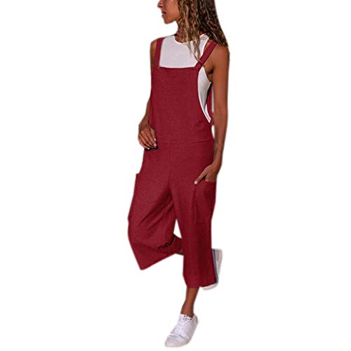 HAOLEI Damen Overall Aus Baumwolle Und Leinen, Günstig Latzhose Lässig Modisch, Jumpsuit Sommer Elegant Schick, Ärmelloser Cargo-Overall, Sommerhose Leicht Und Luftig, Romper Locker Atmungsaktiv von HAOLEI