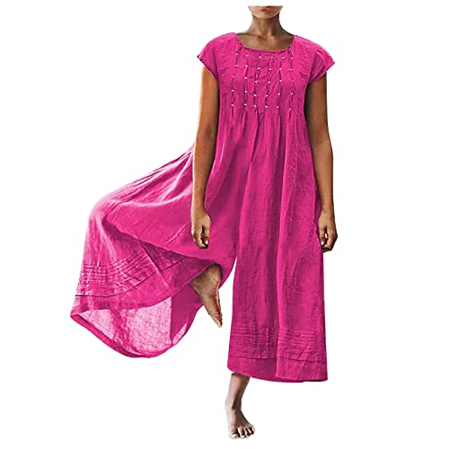 HAOLEI Damen Overall Aus Baumwolle Und Leinen Mit Neun Viertel Ärmeln, Günstig Jumpsuit Locker Und Atmungsaktiv, Bodysuit Lässig Modisch Einfarbig, Romper Große Größen, Latzhose Weich Bequem von HAOLEI
