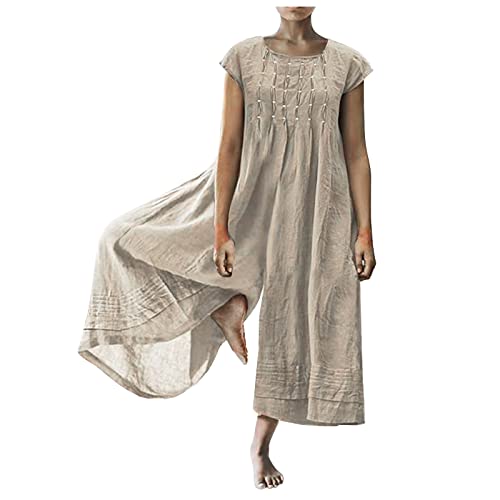 HAOLEI Damen Overall Aus Baumwolle Und Leinen Mit Neun Viertel Ärmeln, Günstig Jumpsuit Locker Und Atmungsaktiv, Bodysuit Lässig Modisch Einfarbig, Romper Große Größen, Latzhose Weich Und Bequem von HAOLEI