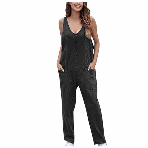 HAOLEI Damen Overall Aus Denim Mit Taschen Und Hosenträgern Für Den Sommer, Latzhose Leicht Und Luftig, Sale Clearance Jumpsuit Sommer Elegant Schick, Sommerhose Lässig Modisch, Overall Weich Bequem von HAOLEI