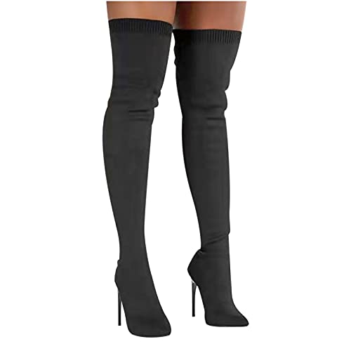 HAOLEI Damen Overknee Stiefel mit Blockabsatz 12cm Absatz High Heels Plateau Boots Winterstiefel von HAOLEI