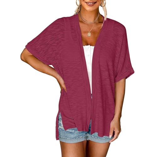 HAOLEI Damen Sommerjacke Strickjacken Dünne Atmungsaktiv Sommer Cardigan Mit V-Ausschnitt Und Kurzen Ärmeln Strandmantel Leicht Luftig Strickjacke Bequem Sonnenschutz Cardigan Casual Mode von HAOLEI