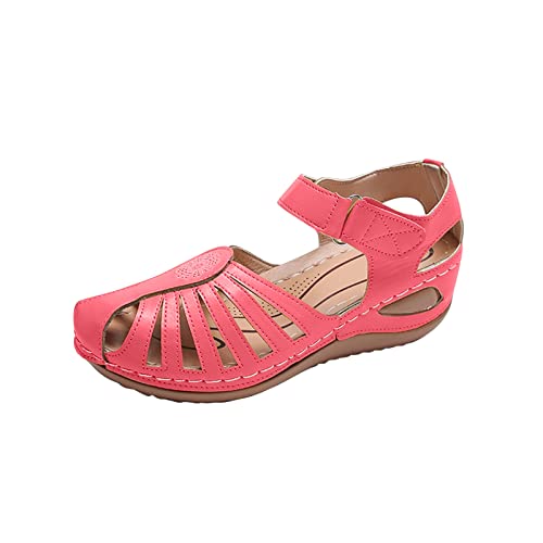 HAOLEI Damen Trekkingsandalen, Sommer Geschlossene Zehe Sandalen Orthopädische Schuhe rutschfeste Wedge Round Toe Sandalen Schuhe EU35-43 von HAOLEI