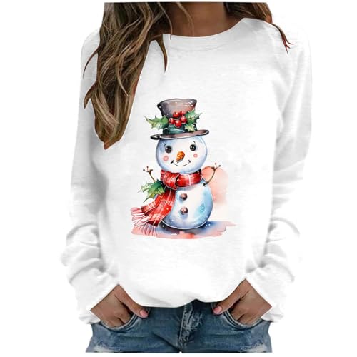 HAOLEI Damen Weihnachts Sweatshirt Schneemann Bedrucktes, Weihnachten Pullover Lustige Grafik, Langarm Rundhals Sweater Oberteil, Strickpullover Elegant Schick Weihnachtspullover Top Weich Bequem von HAOLEI