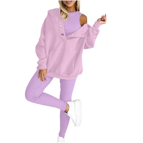 HAOLEI Dreiteiliges Damen Sport Sweatshirt Set, Kapuzen Sweatshirt Und Leggings, Lässiger Und Bequemer Sportanzug, Sale Jogginganzug Stilvoll, Trainingsanzug Elegant, Günstig Sport Set Atmungsaktiv von HAOLEI