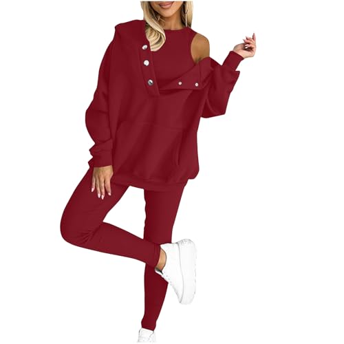 HAOLEI Dreiteiliges Damen Sport Sweatshirt Set, Kapuzen Sweatshirt Und Leggings, Lässiger Und Bequemer Sportanzug, Sale Jogginganzug Stilvoll, Trainingsanzug Elegant Günstig Sport Set Atmungsaktiv von HAOLEI