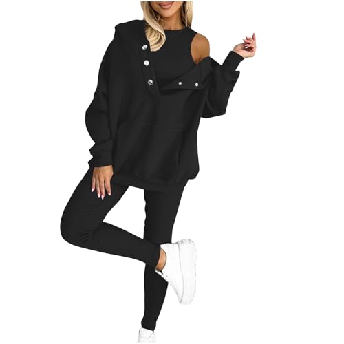 HAOLEI Dreiteiliges Damen Sport Sweatshirt Set, Kapuzen Sweatshirt Und Leggings, Lässiger Und Bequemer Sportanzug, Sale Jogginganzug Stilvoll, Trainingsanzug Elegant Günstig Sport Set Atmungsaktiv von HAOLEI