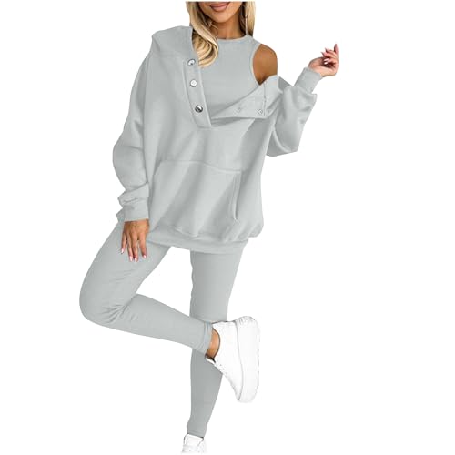 HAOLEI Dreiteiliges Damen Sport Sweatshirt Set, Kapuzen Sweatshirt Und Leggings, Lässiger Und Bequemer Sportanzug, Sale Jogginganzug Stilvoll, Trainingsanzug Elegant Günstig Sport Set Atmungsaktiv von HAOLEI