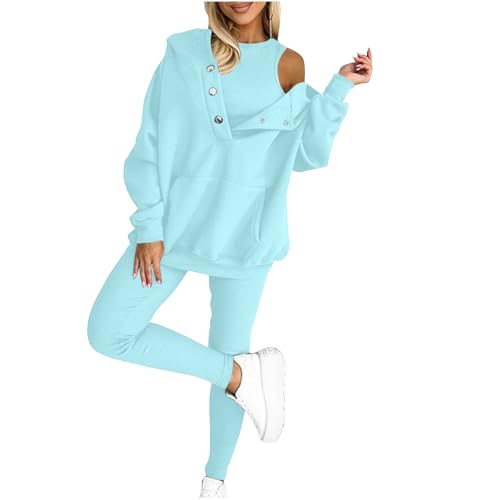 HAOLEI Dreiteiliges Damen Sport Sweatshirt Set, Kapuzen Sweatshirt Und Leggings, Lässiger Und Bequemer Sportanzug, Sale Jogginganzug Stilvoll, Trainingsanzug Elegant Günstig Sport Set Atmungsaktiv von HAOLEI