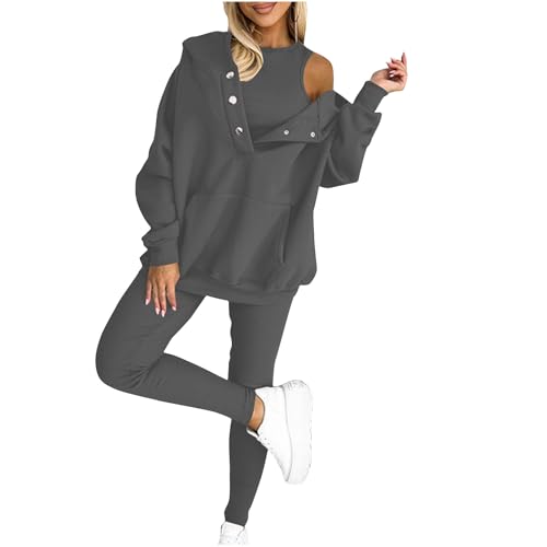 HAOLEI Dreiteiliges Damen Sport Sweatshirt Set, Kapuzen Sweatshirt Und Leggings, Lässiger Und Bequemer Sportanzug, Sale Jogginganzug Stilvoll, Trainingsanzug Elegant Günstig Sport Set Atmungsaktiv von HAOLEI