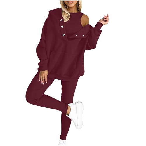 HAOLEI Dreiteiliges Damen Sport Sweatshirt Set, Kapuzen Sweatshirt Und Leggings, Lässiger Und Bequemer Sportanzug, Sale Jogginganzug Stilvoll, Trainingsanzug Elegant Günstig Sport Set Atmungsaktiv von HAOLEI