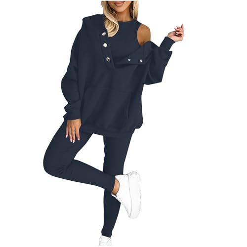 HAOLEI Dreiteiliges Damen Sport Sweatshirt Set, Kapuzen Sweatshirt Und Leggings, Lässiger Und Bequemer Sportanzug, Sale Jogginganzug Stilvoll, Trainingsanzug Elegant Günstig Sport Set Atmungsaktiv von HAOLEI
