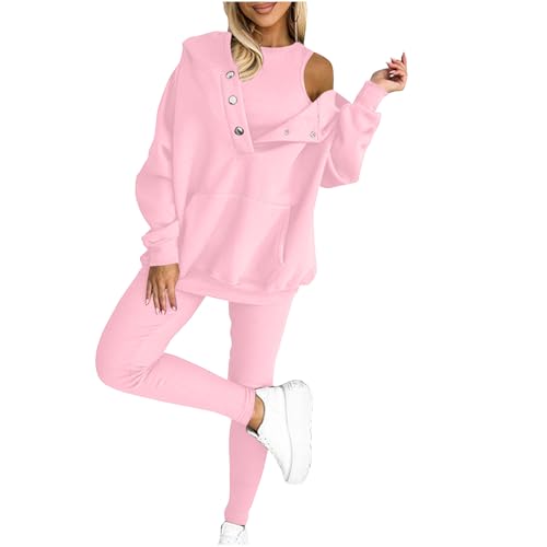 HAOLEI Dreiteiliges Damen Sport Sweatshirt Set, Kapuzen Sweatshirt Und Leggings, Lässiger Und Bequemer Sportanzug, Sale Jogginganzug Stilvoll, Trainingsanzug Elegant Günstig Sport Set Atmungsaktiv von HAOLEI