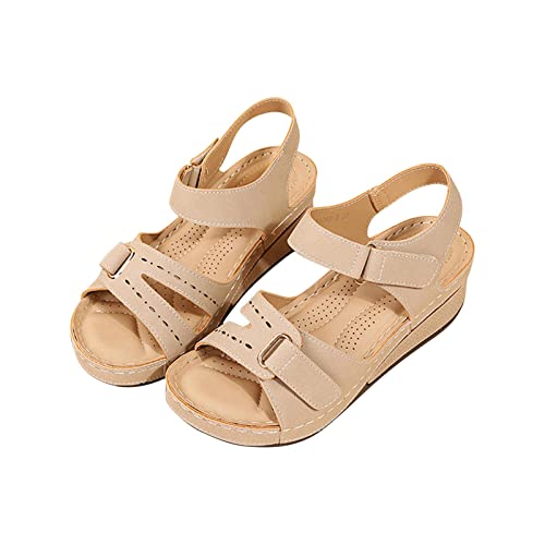 HAOLEI Günstig Sandalen Damen Elegante Schöne Leichte Weiche Sohle Plus Größe Kreuz Schnalle Runde Zehe Steigung Ferse Komfort Sale Angebote Sandaletten Leichte Bequeme Sommer Pantolettens Lässige von HAOLEI