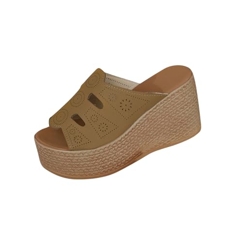 HAOLEI Hausschuhe Damen Elegant Outlet Shop Angebote Sandalen Strandpantoffeln Im Retro Stil Mit Offener Spitze Plateausohle Pantoletten Orthopädie Badeschuhe Schlappen Leicht Robuste Badelatschen von HAOLEI