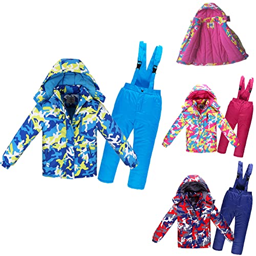 HAOLEI Kinder Daunenjacke Schneeanzug mit Künstliches Fell Kaputze Bekleidungsset Mädchen Jungen Verdickte Winterjacke + Skihose Daunenhose Kinderskianzug von HAOLEI