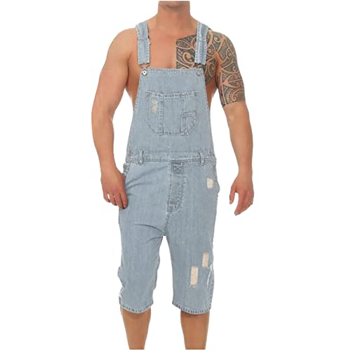 HAOLEI Kurze Herren Jeans Latzhose Denim Short Cargo Overall Pants Latz Arbeitshose Slim Fit Jeanshose Jungen cool Jumpsuit Jogger Streetwear von HAOLEI