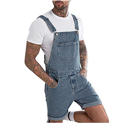 HAOLEI Kurze Herren Jeans Latzhose Denim Short Cargo Overall Pants Latz Arbeitshose Slim Fit Jeanshose Jungen cool Jumpsuit Jogger Streetwear von HAOLEI
