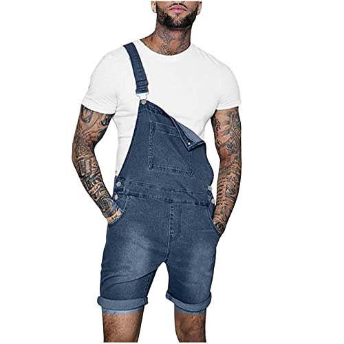 HAOLEI Kurze Herren Jeans Latzhose Denim Short Cargo Overall Pants Latz Arbeitshose Slim Fit Jeanshose Jungen cool Jumpsuit Jogger Streetwear von HAOLEI