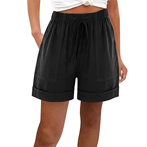 Kurze Hose Damen Leicht Blitzangebote Shorts Mode Lässige Lockere Einfarbige Hose Mit Elastischem Bund Und Taschen Kurz Hosen Elegant Bermuda Shorts Bequem Wanderhose von HAOLEI