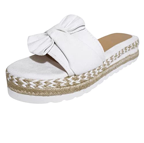 HAOLEI Modische Damen Sandalen Und Hausschuhe Aus Einfarbigem, Espadrilles Elegante Schicke, Günstig Hausschuhe Lässige Modische, Schlichtem, Mit Schleife Gewebtem Stroh Mit Dicker Sohle HAOLEI Modische Damen Sandalen Und Hausschuhe Aus Einfarbigem, Espadrilles Elegante Schicke, Günstig Hausschuhe Lässige Modische, Schlichtem, Mit Schleife Gewebtem Stroh Mit Dicker Sohle von HAOLEI