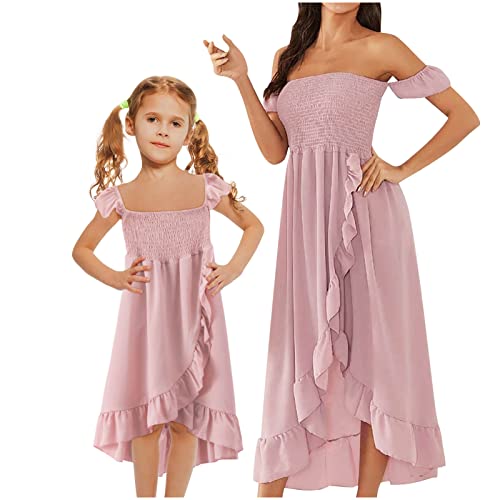 HAOLEI Mütter und Tochter Familie Sommerkleid Boho Ärmellose Kleider Weste A Linie Spitze Nähen Farbe Rock Strandkleid von HAOLEI