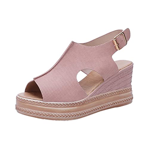 HAOLEI Sandalen Damen Elegante Schöne Leichte Weiche Sohle Plus Größe Kreuz Schnalle Runde Zehe Steigung Ferse Komfort Sale Angebote Sandaletten Leichte Bequeme Sommer Pantolettens Lässige Klassische von HAOLEI