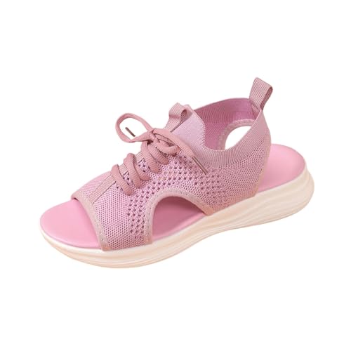 HAOLEI Sandalen Damen Mit Orthopädie Top Angebote Hausschuhe Leicht Robuste Flying Woven Keilabsatz Und Schnürung Badeschuhe Schlappen Wasserfest Rutschfest Badelatschen Elegant Bequeme Pantoletten von HAOLEI