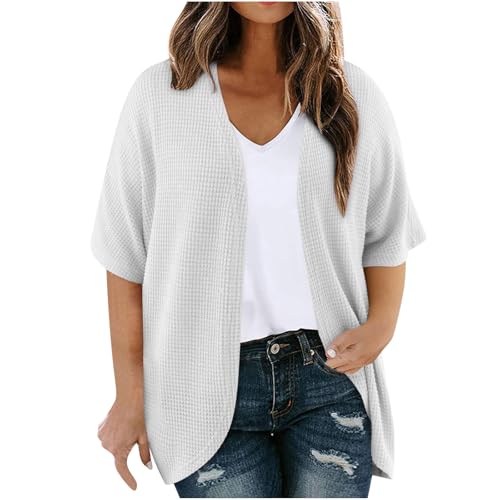 Strickjacke Damen Cardigan Bequem Sonnenschutz Sommer Jacken In Großer Größe Mit Kurzen Ärmeln Und Fronttasche Sommerjacke Casual Mode Strickjacken Elegant Strandmantel Dünne von HAOLEI