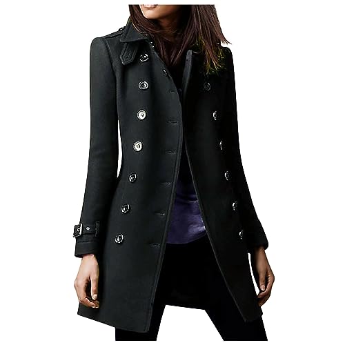 Winterjacke Damen Stylisch, Sale Strickjacke Warme Bequem, Mantel Mit Langen Ärmeln Blazer Windjacke V-Ausschnitt Aus Tweed Mit Knöpfen, Übergangsjacke Tolle Lässig, Windbreaker Elegant Schick von HAOLEI