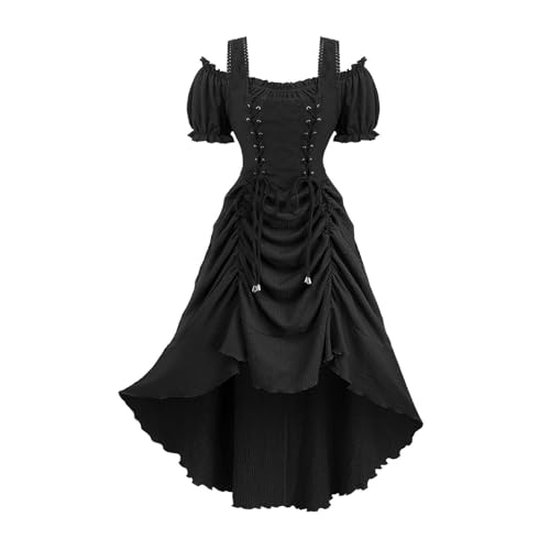 Halloween Kleid Damen Gothic Kleider Renaissance Costume Mittelalter Outfit Trägerkleid Elegant Festliches Kleid Mit Bindebändern Im Lolita Cyberpunk Stil Ohne Ärmel Mit One Shoulder Ausschnitt von HAOLEI