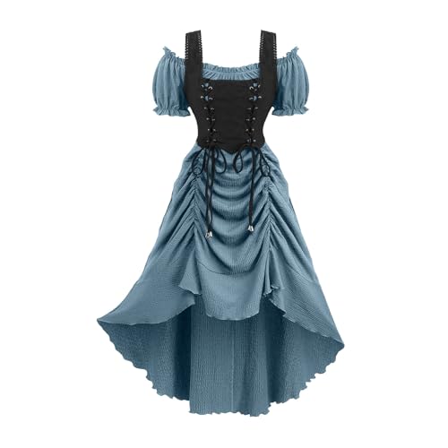 Halloween Kleid Damen Gothic Kleider Renaissance Costume Mittelalter Outfit Trägerkleid Elegant Festliches Kleid Mit Bindebändern Im Lolita Cyberpunk Stil Ohne Ärmel Mit One Shoulder Ausschnitt von HAOLEI