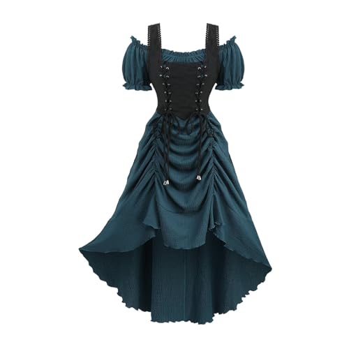 Halloween Kleid Damen Gothic Kleider Renaissance Costume Mittelalter Outfit Trägerkleid Elegant Festliches Kleid Mit Bindebändern Im Lolita Cyberpunk Stil Ohne Ärmel Mit One Shoulder Ausschnitt von HAOLEI