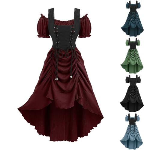 Halloween Kleid Damen Gothic Kleider Renaissance Costume Mittelalter Outfit Trägerkleid Elegant Festliches Kleid Mit Bindebändern Im Lolita Cyberpunk Stil Ohne Ärmel Mit One Shoulder Ausschnitt von HAOLEI