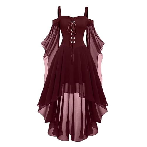 Halloween Kleid Für Frauen Gothic Kleidung Damen Renaissance Partykleid Netzstoff Trägerkleid Ohne Ärmel Mit Geradem Ausschnitt Und Knöchellangem Elegant Festliches Kleid von HAOLEI