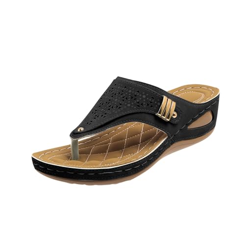Hausschuhe Damen Elegant Bequeme Günstig Sandalen Für Grip Und Halt Sommer Flip Flops Mit Keilabsatz Pantoletten Mit Orthopädie Badeschuhe Schlappen Leicht Robuste Badelatschen Wasserfest Rutschfest von HAOLEI