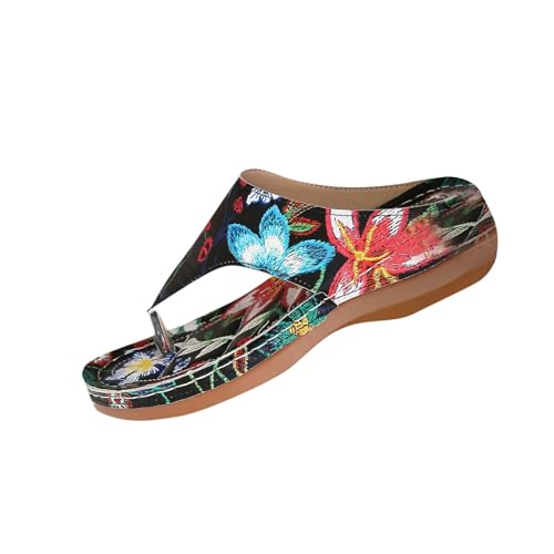 Hausschuhe Damen Elegant Bequeme Outlet Shop Angebote Sandalen Für Grip Und Halt Keilsandalen Mit Blumenstickerei Im Sommer Pantoletten Mit Orthopädie Badeschuhe Schlappen Leicht Robuste Badelatschen von HAOLEI