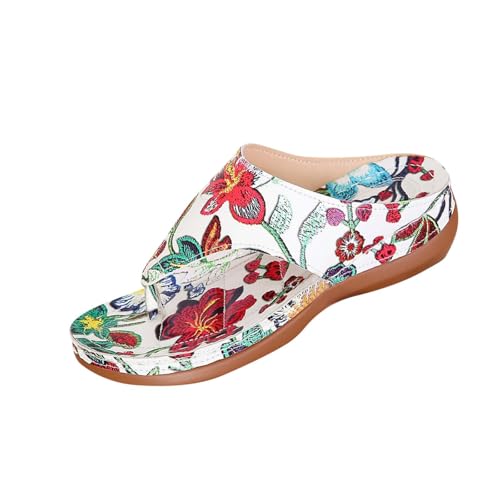 Hausschuhe Damen Elegant Bequeme Outlet Shop Angebote Sandalen Für Grip Und Halt Keilsandalen Mit Blumenstickerei Im Sommer Pantoletten Mit Orthopädie Badeschuhe Schlappen Leicht Robuste Badelatschen von HAOLEI