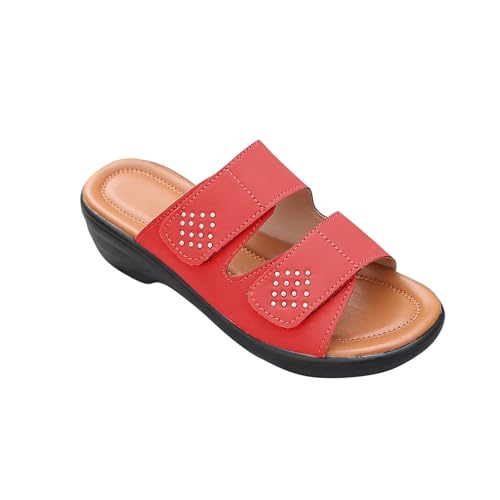 Hausschuhe Damen Elegant Sale Sandalen Für Grip Und Halt Strandpantoffeln Mit Keilabsatz Klettverschluss Pantoletten Orthopädie Badeschuhe Schlappen Leicht Robuste Badelatschen Wasserfest Rutschfest von HAOLEI