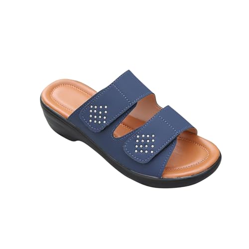 Hausschuhe Damen Elegant Sale Sandalen Für Grip Und Halt Strandpantoffeln Mit Keilabsatz Klettverschluss Pantoletten Orthopädie Badeschuhe Schlappen Leicht Robuste Badelatschen Wasserfest Rutschfest von HAOLEI