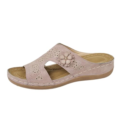 Hausschuhe Damen Mit Orthopädie Günstig Sandalen Leicht Robuste Hohle Flache Strandsandalen Keilabsatz Dicker Sohle Badeschuhe Schlappen Wasserfest Rutschfest Badelatschen Elegant Pantoletten Für Grip von HAOLEI