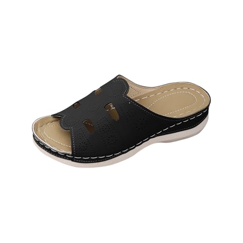 Hausschuhe Damen Mit Orthopädie Top Angebote Sandalen Leicht Robuste Große Flache Strand Keilabsatz Und Offener Spitze Sale Badeschuhe Schlappen Wasserfest Rutschfest Badelatschen Elegant Pantoletten von HAOLEI