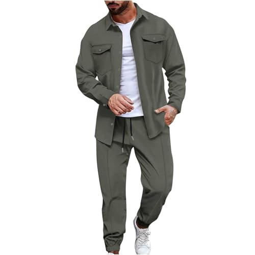 Herren Hausanzug 2-Teilig Freizeitanzug Tracksuit Befristetes Angebot Loungewear Waffelmode Lässig Doppeltasche Langarm Knopf Strickjacke Langarm-Set Trainingsanzug Jogginganzug Sportanzug von HAOLEI
