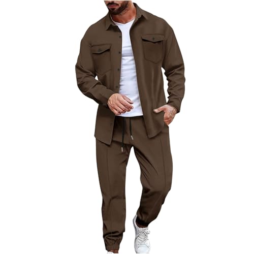 Herren Hausanzug 2-Teilig Freizeitanzug Tracksuit Befristetes Angebot Loungewear Waffelmode Lässig Doppeltasche Langarm Knopf Strickjacke Langarm-Set Trainingsanzug Jogginganzug Sportanzug von HAOLEI