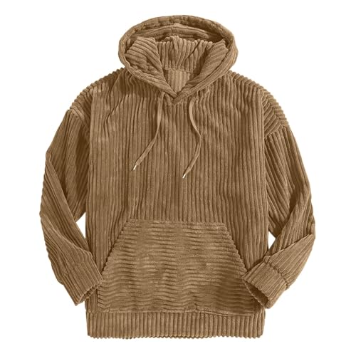 Herren Hoodie Cord Feste Farbe Mit Kapuze Tasche Sweatshirt Loose Pullover Top, Langarmshirt Warm Und Bequem Kapuzenpullover Lässige Modische Oberteile Klassisch Aus Hochwertiger von HAOLEI