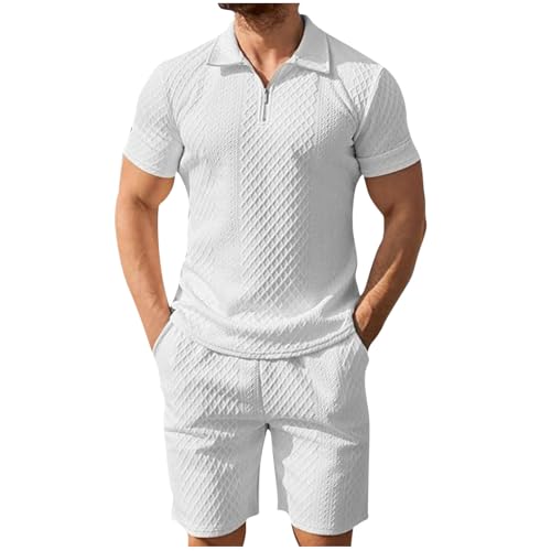 Herren Jogginganzug 2-Teilig Sportanzug Hausanzug Freizeitanzug Sommerlicher Anzug Mit Einfarbigen Kurzarm-Shorts Und Elastischer Taille Mit Kordelzug Und Revers Tracksuit Loungewear Trainingsanzug von HAOLEI
