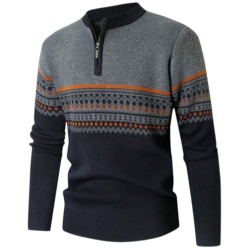 Herren Pullover Herbst Und Winter Ethnische Stil, Strickpullover Warm Bequem, Winterpullover Stilvoller Slim Fit, Gedruckt Design Langarm Reißverschluss Stehkragen Oberteile, Langarmshirt Hochwertiger von HAOLEI