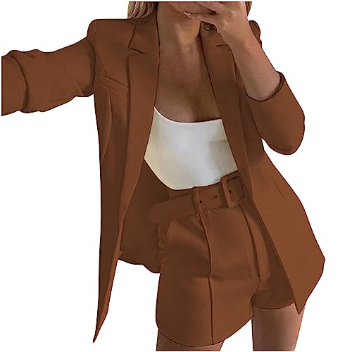 Hosenanzug Damen Festlich Elegant Business Anzug Set Günstig 2-teilig Slim fit Blazer Short Hose Outfit Casual Sportlich Freizeitanzug Mode Revers Sale Longblazer Kuze Hosen Tracksuit Baumwolle von HAOLEI