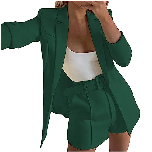 Hosenanzug Damen Festlich Elegant Business Anzug Set Günstig 2-teilig Slim fit Blazer Short Hose Outfit Casual Sportlich Freizeitanzug Mode Revers Sale Longblazer Kuze Hosen Tracksuit Baumwolle von HAOLEI