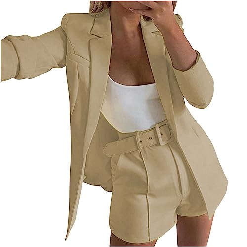 Hosenanzug Damen Festlich Elegant Business Anzug Set Günstig 2-teilig Slim fit Blazer Short Hose Outfit Casual Sportlich Freizeitanzug Mode Revers Sale Longblazer Kuze Hosen Tracksuit Baumwolle von HAOLEI
